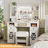 Tocador con taburete acolchado y estación de carga