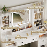 Tocador con taburete acolchado y estación de carga