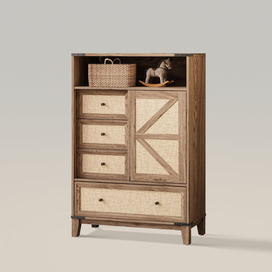 Cómoda de ratán con puertas corredizas estilo granero para dormitorio