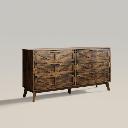 Cómoda de madera ancha con 6 cajones y mueble de almacenamiento para TV