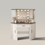 Corner Vanity Desk with Lighted Mirror and Charging Station