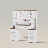 Farmhouse Makeup Vanity Desk with Lights and 7 Drawers