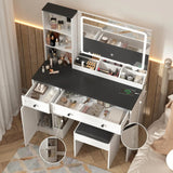 Farmhouse Makeup Vanity Table Set with Light Mirror