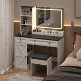 Farmhouse Makeup Vanity Table Set with Light Mirror