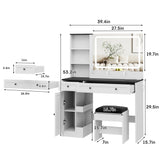 Farmhouse Makeup Vanity Table Set with Light Mirror