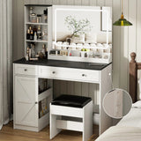 Farmhouse Makeup Vanity Table Set with Light Mirror