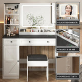 Farmhouse Makeup Vanity Table Set with Light Mirror