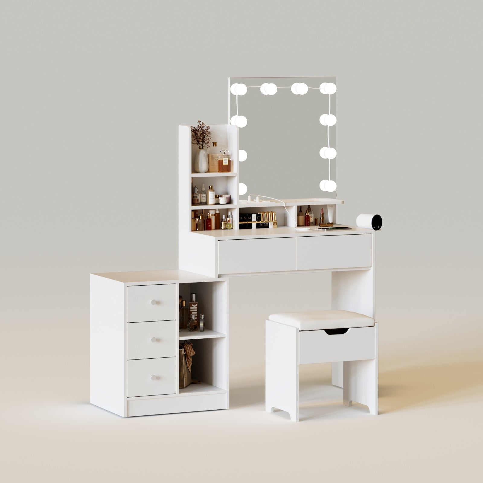 White with stool