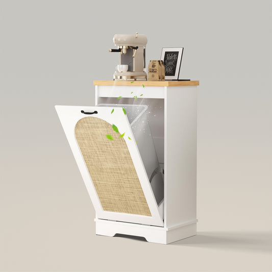 Gabinete de basura para cocina inclinable con ratán natural