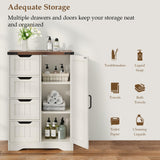 Farmhouse Bathroom Cabinet, White Freestanding Storage Cabinet with 4 Drawers and 1 Door