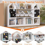 Castle Shape Bookcase with Blackboard, White Display Bookshelf and Storage Organizer Cabinet with Shelves
