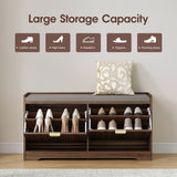 Wooden Shoe Bench with Cushion, Natural Wood Grain Shoe Storage Cabinet for 8-10 Pairs