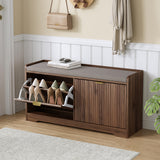 Wooden Shoe Bench with Cushion, Natural Wood Grain Shoe Storage Cabinet for 8-10 Pairs