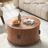 Round Coffee Table with Storage, 31.5" Modern Coffee Table with 360° Curved Sliding Door