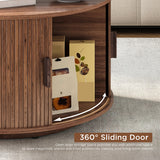 Round Coffee Table with Storage, 31.5" Modern Coffee Table with 360° Curved Sliding Door