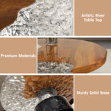 Modern Handmade Round Coffee Table with Solid Wood & Resin Inlay Tabletop (Glacier River Patchwork)