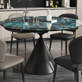Adjustable Round Dining Table for 6-8 People, Modern Marble Kitchen Table with Smooth Granite Top and Solid Metal Base,