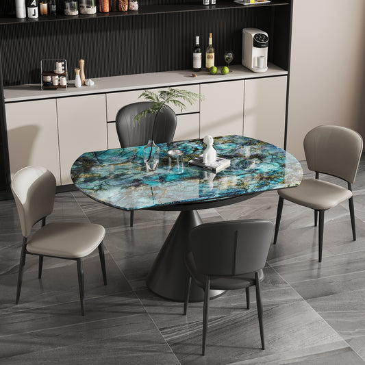 Adjustable Round Dining Table for 6-8 People, Modern Marble Kitchen Table with Smooth Granite Top and Solid Metal Base,