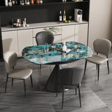 Adjustable Round Dining Table for 6-8 People, Modern Marble Kitchen Table with Smooth Granite Top and Solid Metal Base,