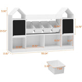 Castle Shape Bookcase with Blackboard, White Display Bookshelf and Storage Organizer Cabinet with Shelves