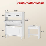 Slim Narrow Wooden Shoe Storage Cabinet, Large Oak Shoe Rack Organizer with 2 Flip Drawers & 2 Horizontal Drawers