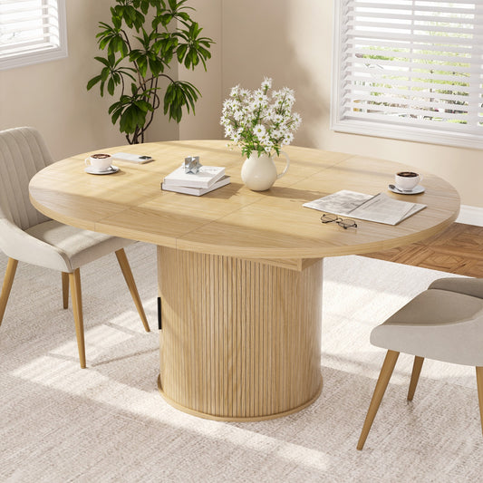 Extendable Round Dining Table 47"-59", Adjustable Kitchen Table for 4-6 People with Detachable Storage Cabinet