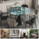 Adjustable Round Dining Table for 6-8 People, Modern Marble Kitchen Table with Smooth Granite Top and Solid Metal Base,