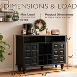 Mid Century Modern Black Wine Bar Cabinet with Storage, Liquor Cabinet with Wine Rack and Glass Holder