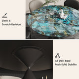 Adjustable Round Dining Table for 6-8 People, Modern Marble Kitchen Table with Smooth Granite Top and Solid Metal Base,