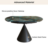 Adjustable Round Dining Table for 6-8 People, Modern Marble Kitchen Table with Smooth Granite Top and Solid Metal Base,