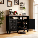 Mid Century Modern Black Wine Bar Cabinet with Storage, Liquor Cabinet with Wine Rack and Glass Holder