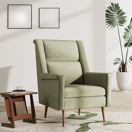 High-Quality Accent Chair with Seat Cushion, Mid-Century Modern Armchair with Solid Wood Legs
