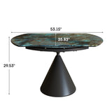 Adjustable Round Dining Table for 6-8 People, Modern Marble Kitchen Table with Smooth Granite Top and Solid Metal Base,