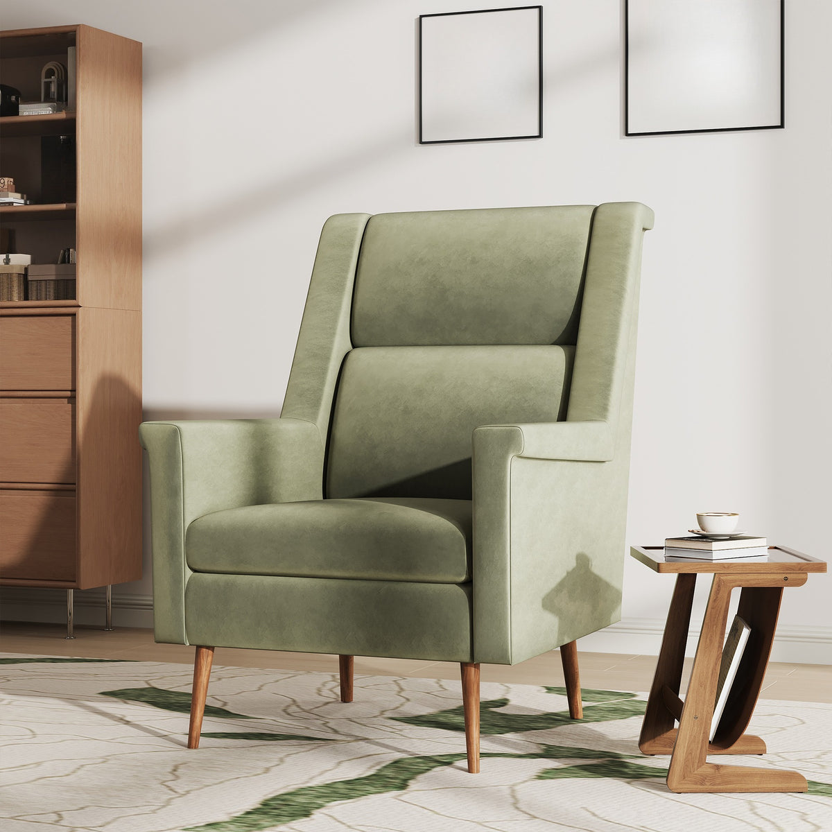 High-Quality Accent Chair with Seat Cushion, Mid-Century Modern Armchair with Solid Wood Legs