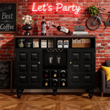 Mid Century Modern Black Wine Bar Cabinet with Storage, Liquor Cabinet with Wine Rack and Glass Holder