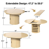 Extendable Round Dining Table 47"-59", Adjustable Kitchen Table for 4-6 People with Detachable Storage Cabinet
