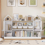 Castle Shape Bookcase with Blackboard, White Display Bookshelf and Storage Organizer Cabinet with Shelves