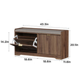 Wooden Shoe Bench with Cushion, Natural Wood Grain Shoe Storage Cabinet for 8-10 Pairs