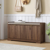 Wooden Shoe Bench with Cushion, Natural Wood Grain Shoe Storage Cabinet for 8-10 Pairs