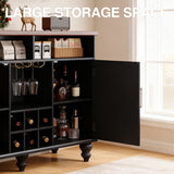 Mid Century Modern Black Wine Bar Cabinet with Storage, Liquor Cabinet with Wine Rack and Glass Holder