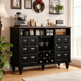 Mid Century Modern Black Wine Bar Cabinet with Storage, Liquor Cabinet with Wine Rack and Glass Holder