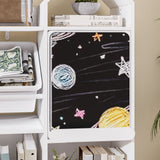 Castle Shape Bookcase with Blackboard, White Display Bookshelf and Storage Organizer Cabinet with Shelves