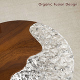 Modern Handmade Round Coffee Table with Solid Wood & Resin Inlay Tabletop (Glacier River Patchwork)