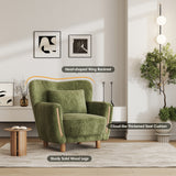 35" Low Profile Wood Accent Chair with Backrest, Wingback Lounge Chair for Living Room