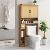 Farmhouse Over The Toilet Storage Cabinet with 2 Rattan Barn Doors