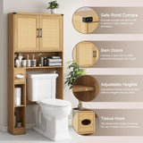 Farmhouse Over The Toilet Storage Cabinet with 2 Rattan Barn Doors