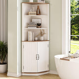 High-Quality Farmhouse Corner Cabinet with Doors, 5-Tier Tall Storage Hutch with Adjustable Shelves