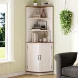 High-Quality Farmhouse Corner Cabinet with Doors, 5-Tier Tall Storage Hutch with Adjustable Shelves