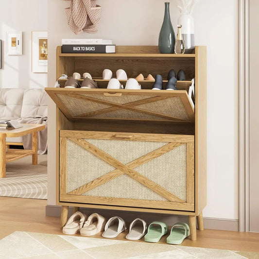 Freestanding Organizer Shoe Storage Cabinet with Metal Legs for Entryway