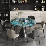 Adjustable Round Dining Table for 6-8 People, Modern Marble Kitchen Table with Smooth Granite Top and Solid Metal Base,